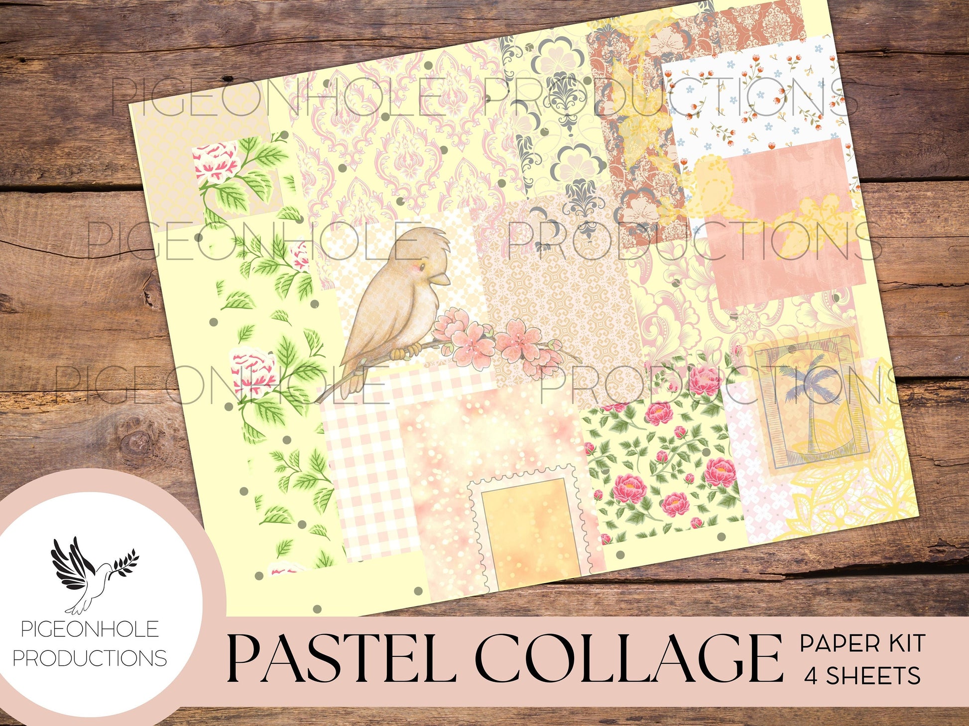 Pastel Collage Paper Kit, PRINTABLE, for junk journals, scrapbooking, papercrafts, cardmaking, tags, ephemera, multi-media projects