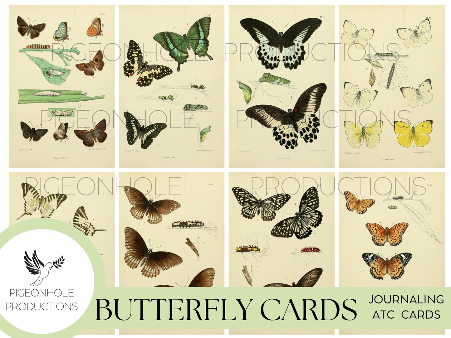 48 Butterfly Journal ATC Cards, PRINTABLE, for junk journals, scrapbooking, papercrafts, cardmaking, tags, ephemera, multi-media projects