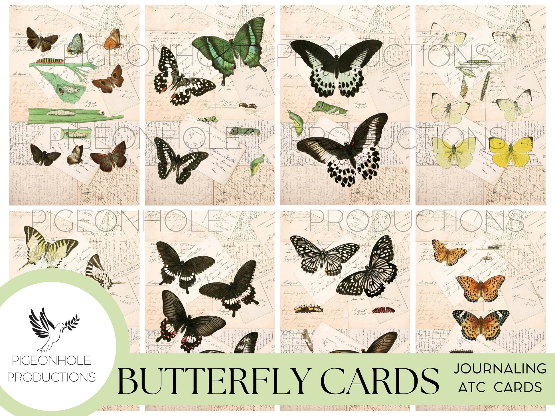 48 Butterfly Journal ATC Cards, PRINTABLE, for junk journals, scrapbooking, papercrafts, cardmaking, tags, ephemera, multi-media projects