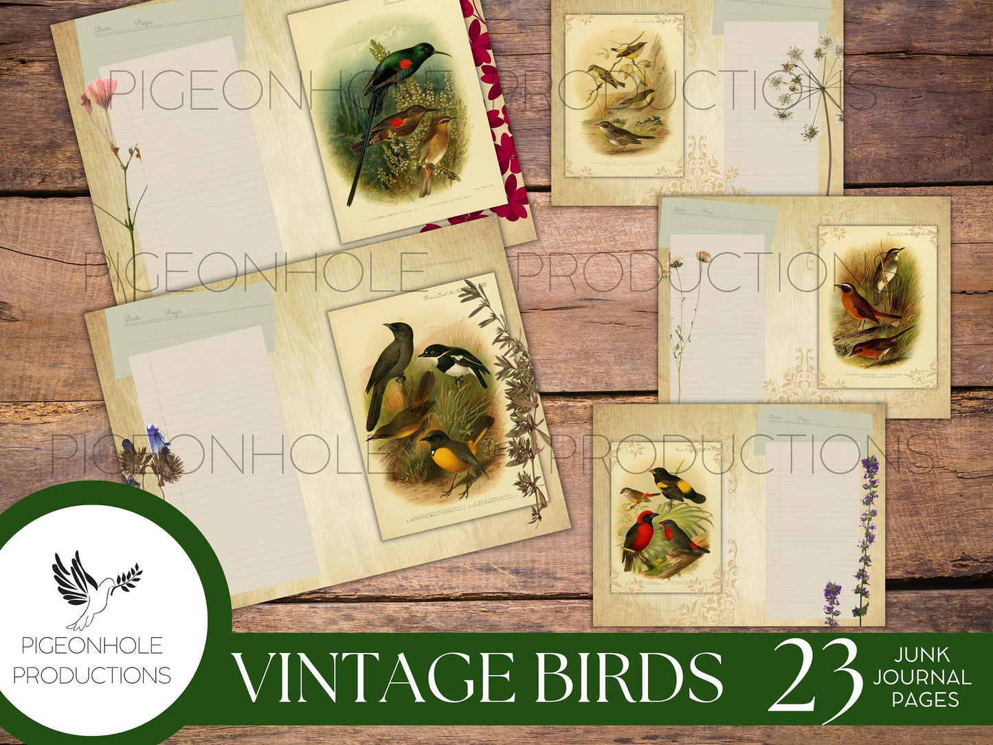 Vintage Birds Junk Journal Pages Kit, PRINTABLE, 23 pages, features old bird illustrations, make your own journal, pretty!