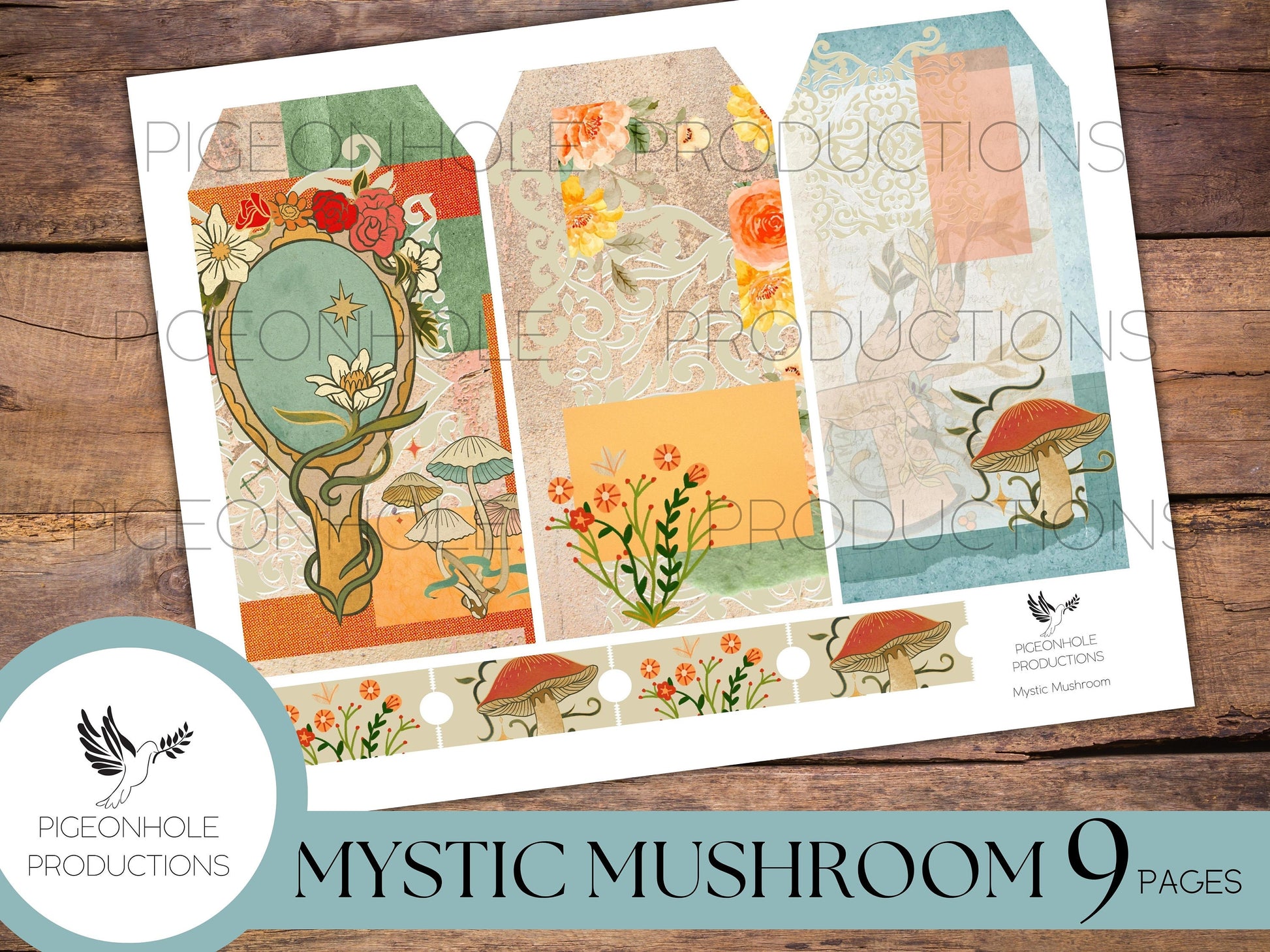 Mystic Mushroom Junk Journal EPHEMERA—PRINTABLE—magical, mystical Boho journal elements—tags, labels, pockets, tickets, more!