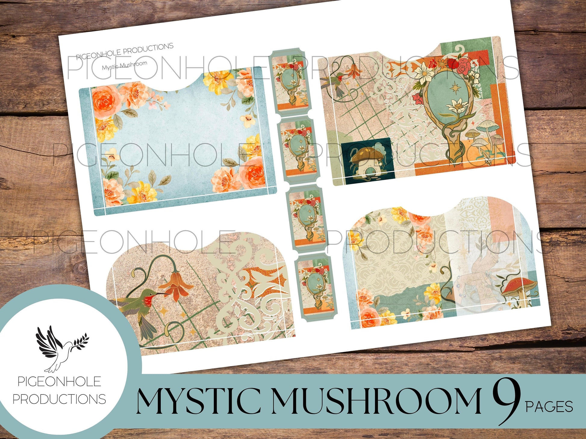 Mystic Mushroom Junk Journal EPHEMERA—PRINTABLE—magical, mystical Boho journal elements—tags, labels, pockets, tickets, more!