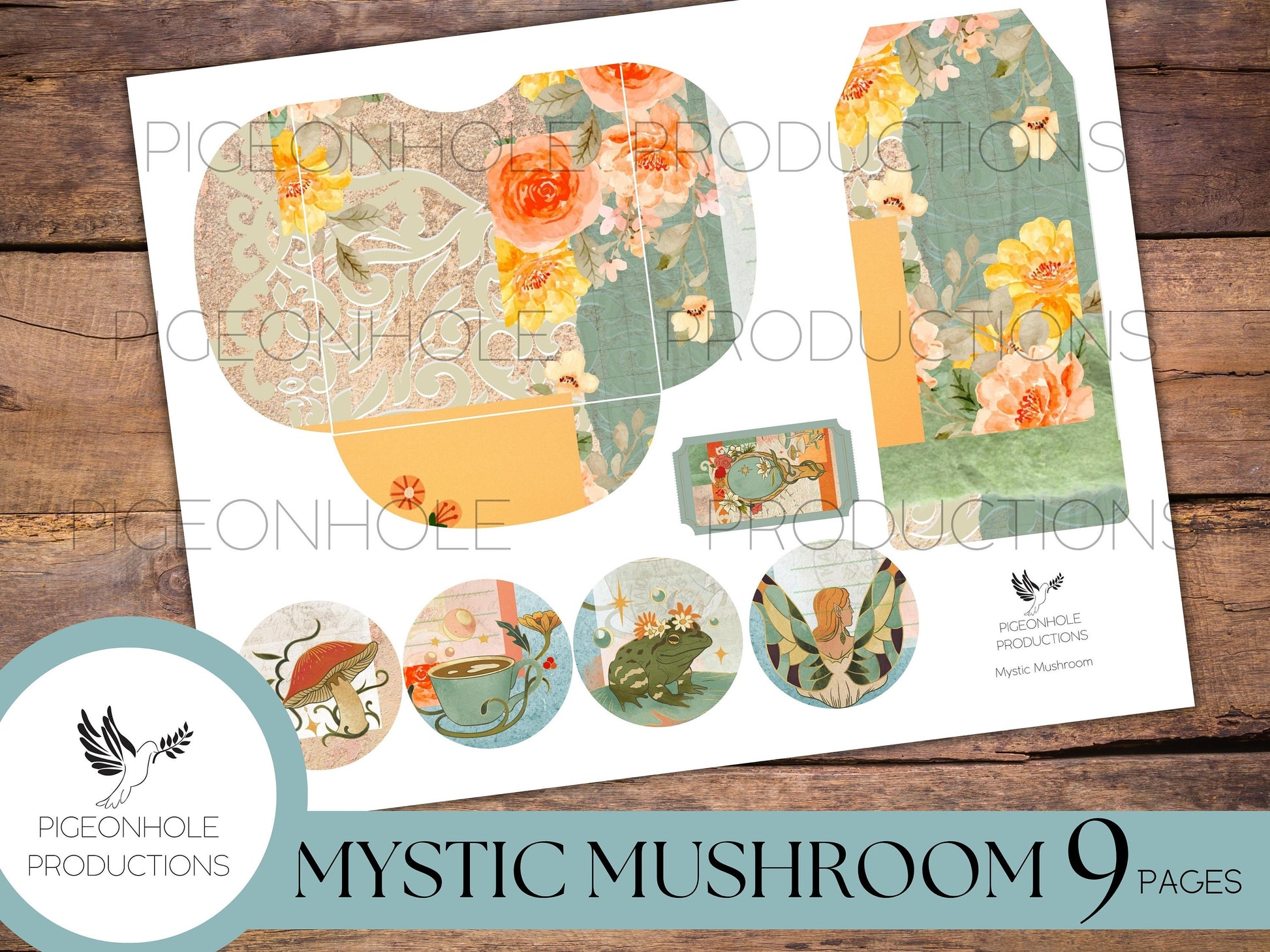 Mystic Mushroom Junk Journal EPHEMERA—PRINTABLE—magical, mystical Boho journal elements—tags, labels, pockets, tickets, more!