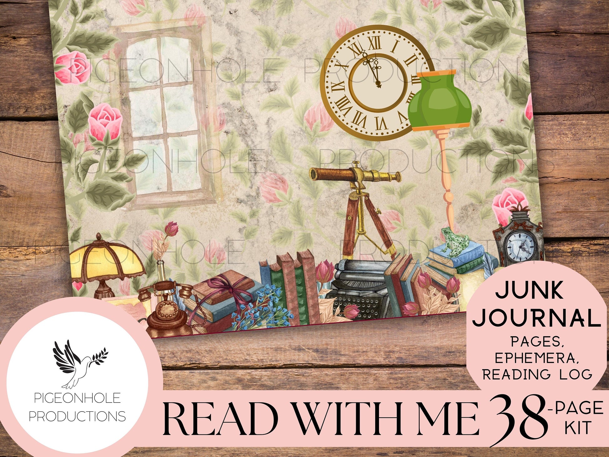 Read With Me Junk Journal Kit & Reading Log—PRINTABLE—38 pages, plus 60+ tags, pockets, tickets, more