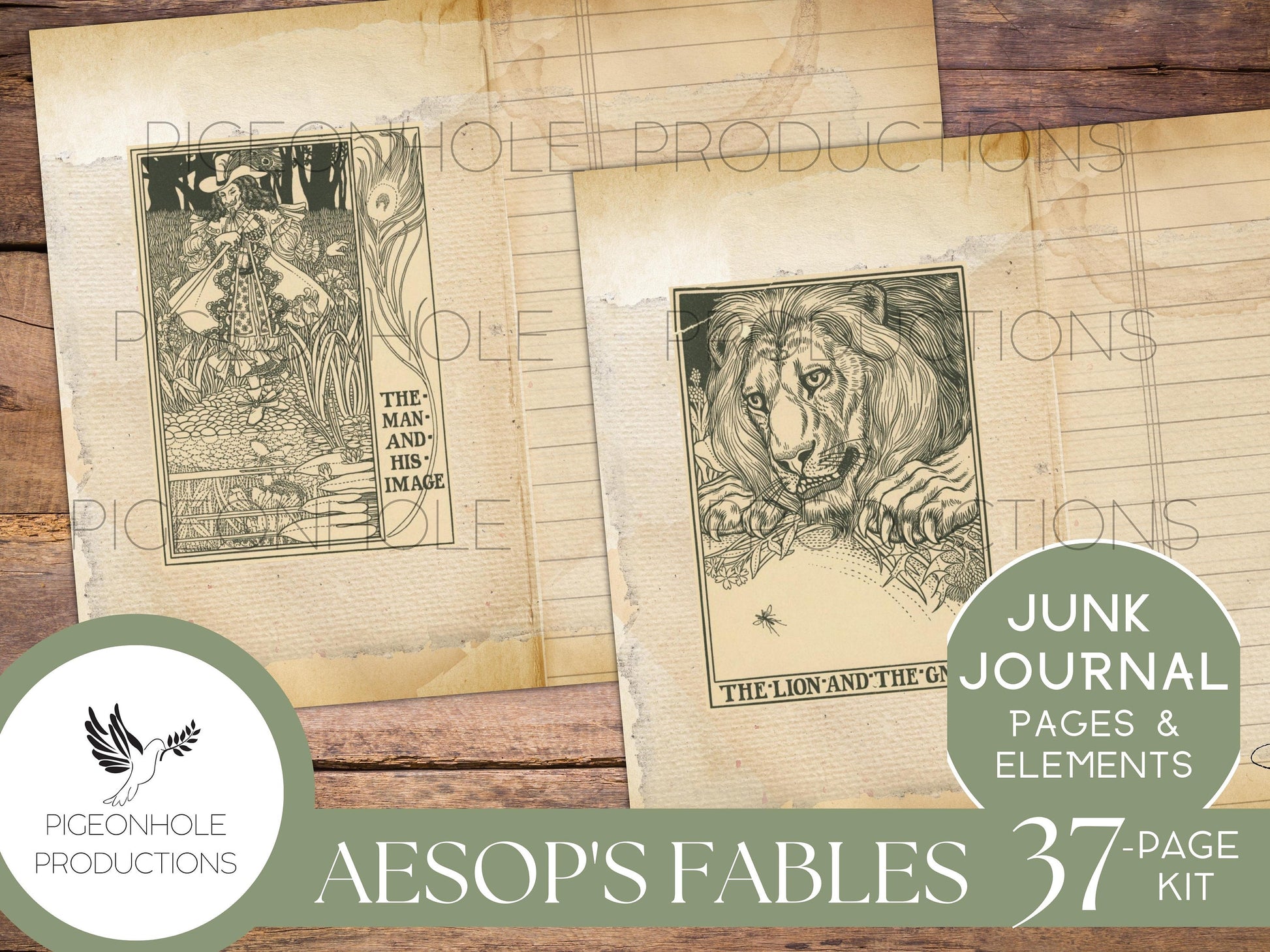 Aesop's Fables Junk Journal Kit, PRINTABLE, 37 pages, backgrounds, ephemera, for literature lovers, based on fable fantasy literature