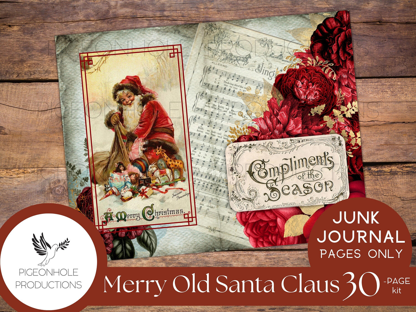 Vintage Merry Old Santa Claus Junk Journal Kit, pages only—PRINTABLE—30 pages, tribute to the Santa art of Thomas Nast