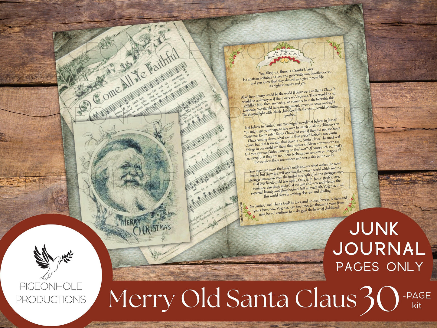 Vintage Merry Old Santa Claus Junk Journal Kit, pages only—PRINTABLE—30 pages, tribute to the Santa art of Thomas Nast