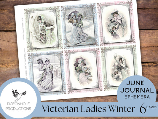 Victorian Ladies Winter Illustrations/Cards—PRINTABLE, use as junk journal cards, tags, pockets, ATC cards, more—really pretty images.