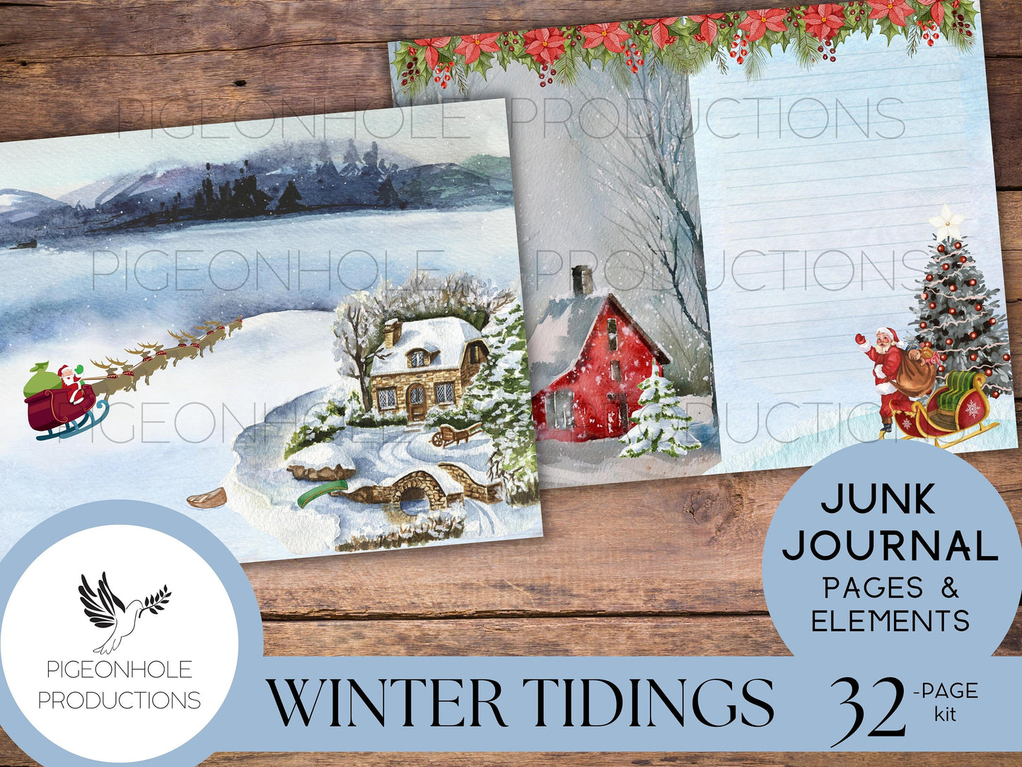 Winter Tidings Christmas Junk Journal Kit—PRINTABLE—32 pages, backgrounds, elements—a celebration of country homes at Christmas