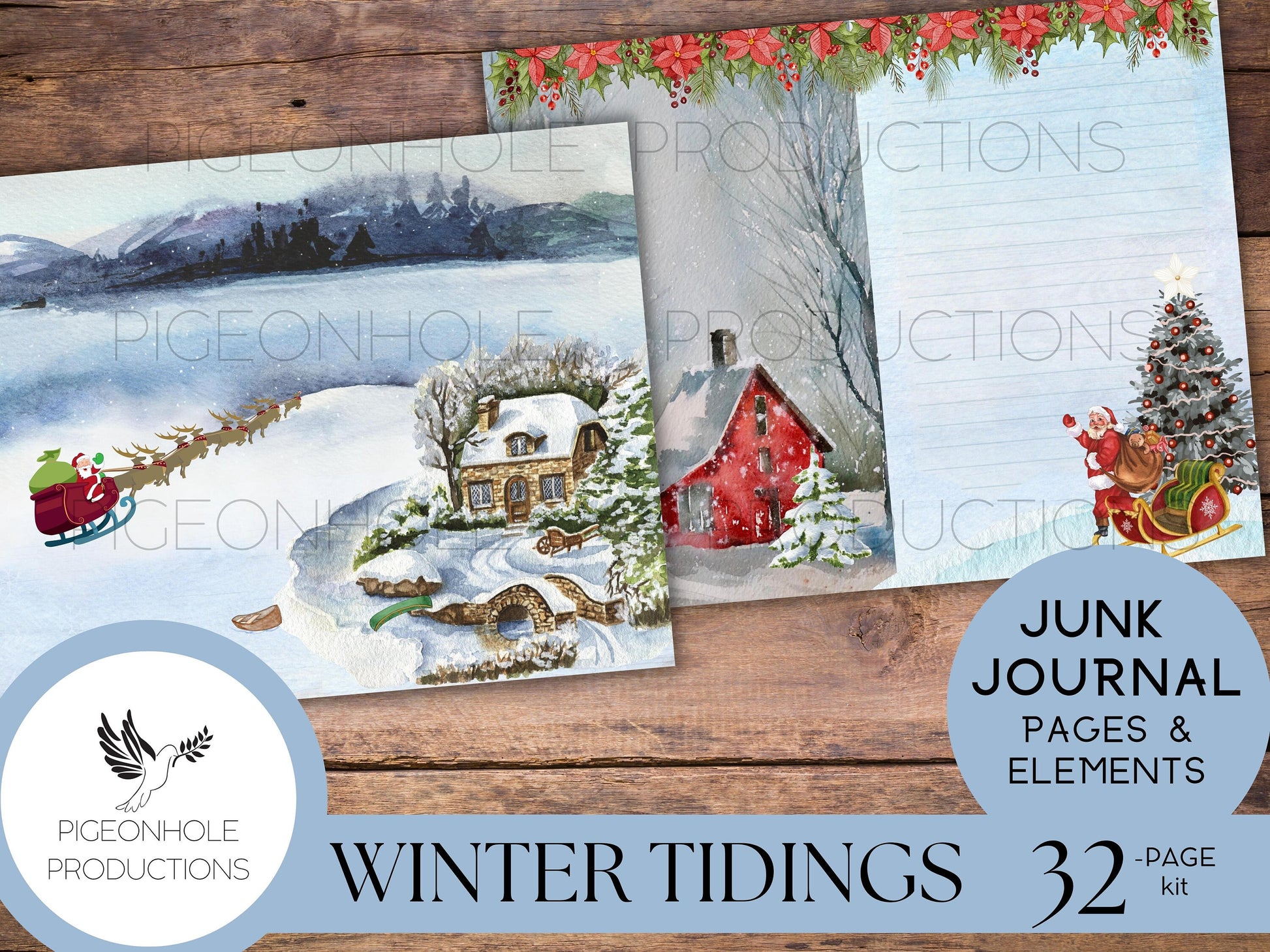 Winter Tidings Christmas Junk Journal Kit—PRINTABLE—32 pages, backgrounds, elements—a celebration of country homes at Christmas