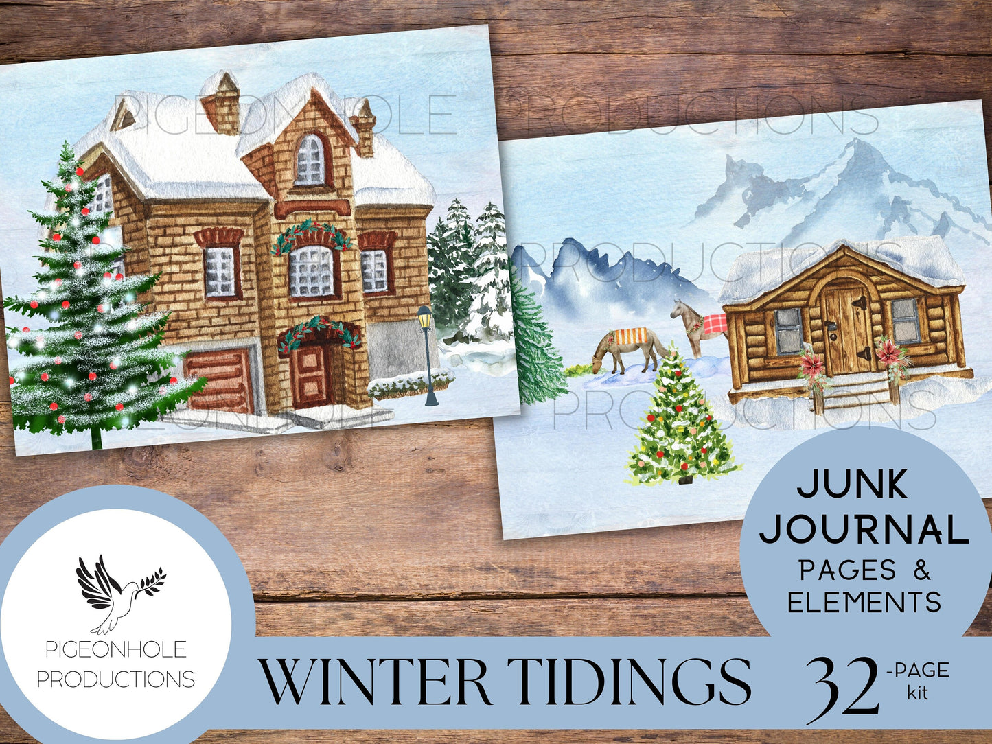 Winter Tidings Christmas Junk Journal Kit—PRINTABLE—32 pages, backgrounds, elements—a celebration of country homes at Christmas