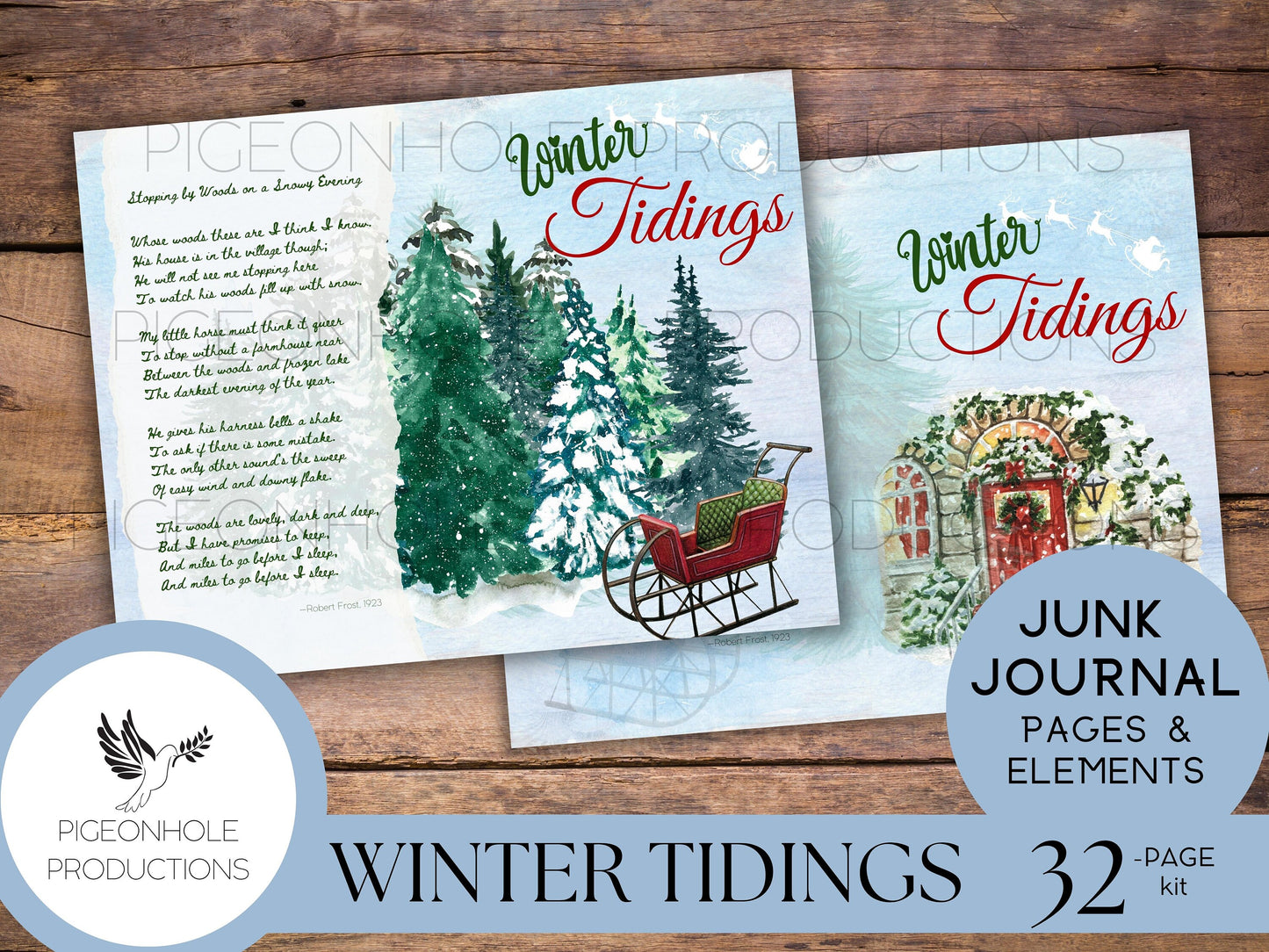 Winter Tidings Christmas Junk Journal Kit—PRINTABLE—32 pages, backgrounds, elements—a celebration of country homes at Christmas