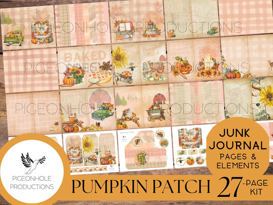 Pumpkin Patch Junk Journal Kit—PRINTABLE—27 pages, plus 60+ tags, pockets, tickets, more