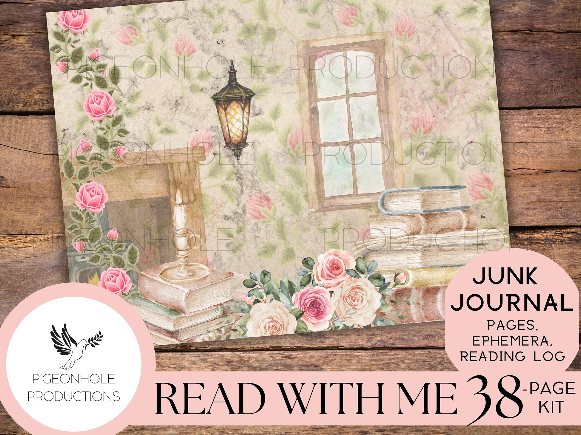 Read With Me Junk Journal Kit & Reading Log—PRINTABLE—38 pages, plus 60+ tags, pockets, tickets, more
