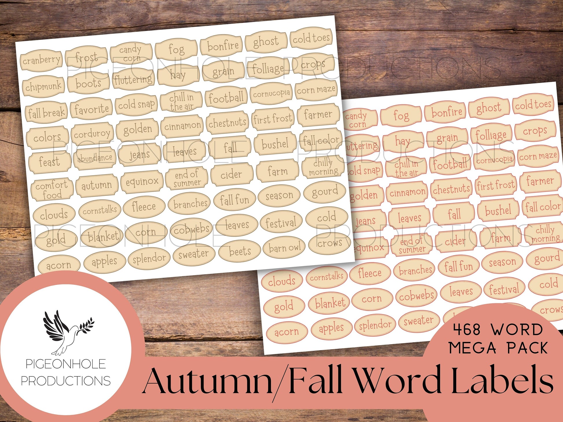 468 Autumn Fall Word Labels Mega Pack, PRINTABLE, for junk journals and other papercrafts
