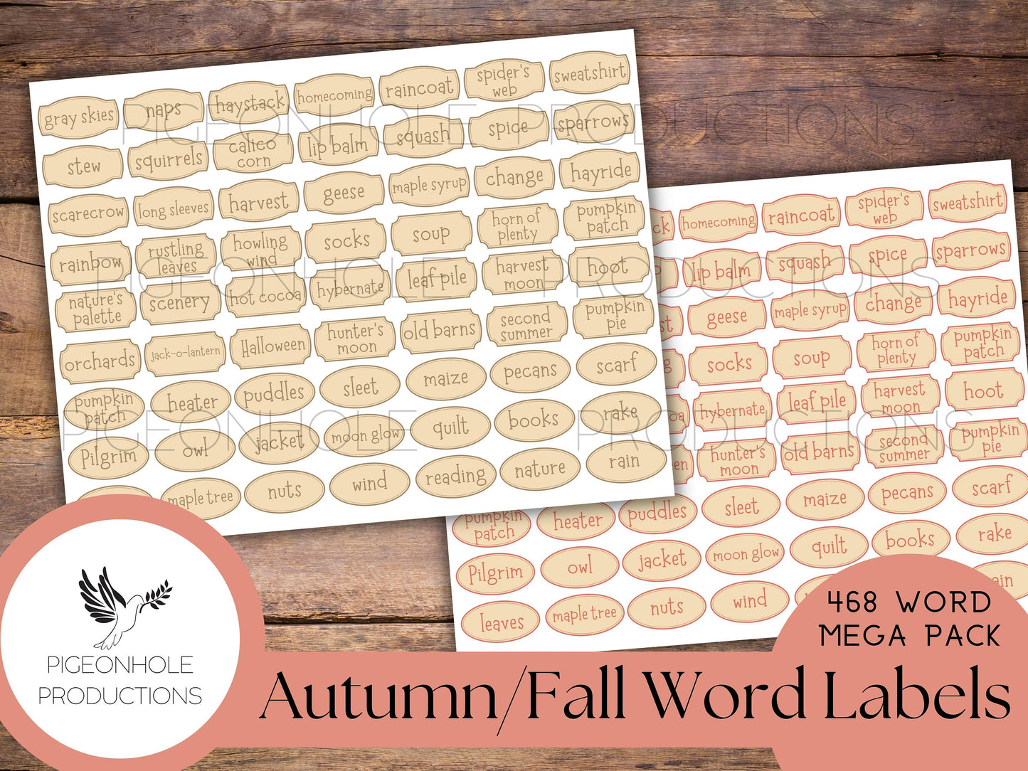 468 Autumn Fall Word Labels Mega Pack, PRINTABLE, for junk journals and other papercrafts