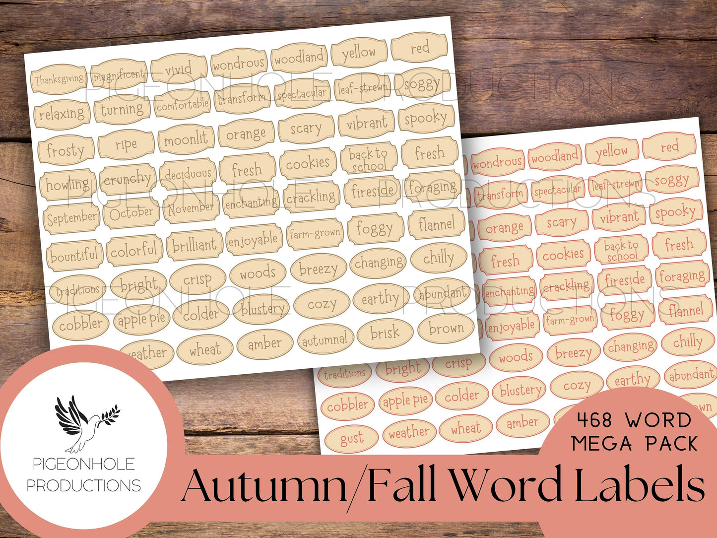 468 Autumn Fall Word Labels Mega Pack, PRINTABLE, for junk journals and other papercrafts