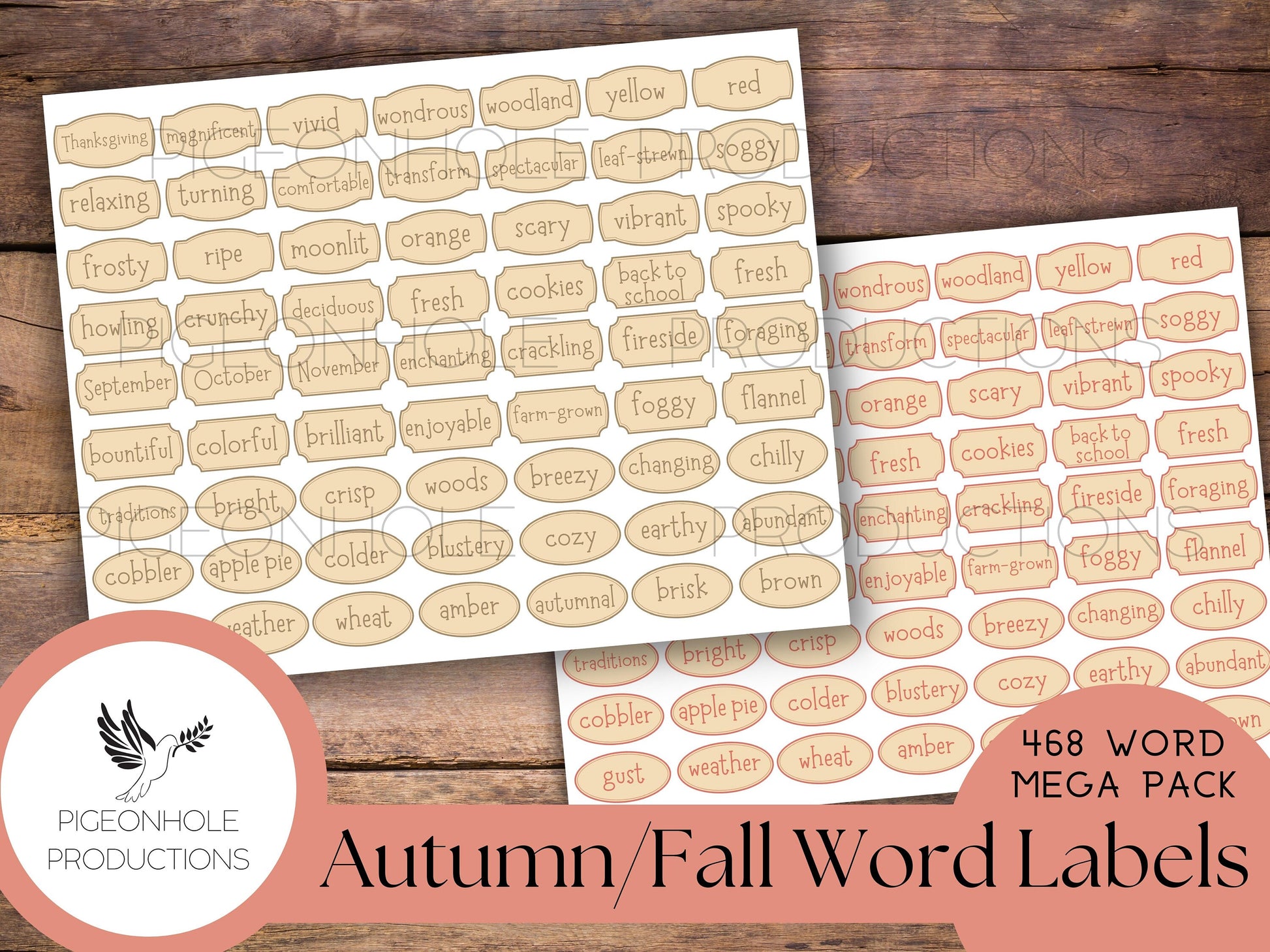 468 Autumn Fall Word Labels Mega Pack, PRINTABLE, for junk journals and other papercrafts