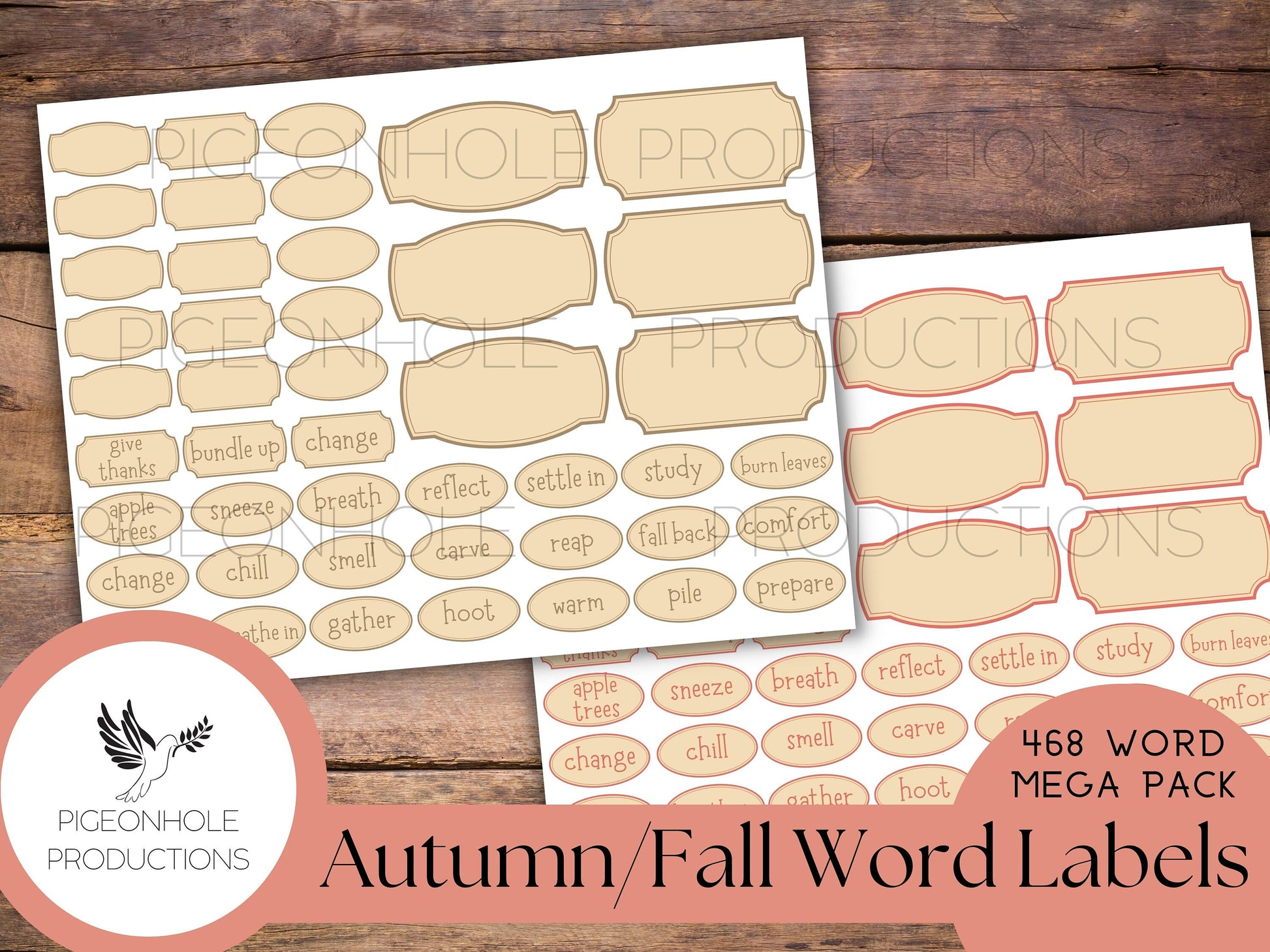468 Autumn Fall Word Labels Mega Pack, PRINTABLE, for junk journals and other papercrafts