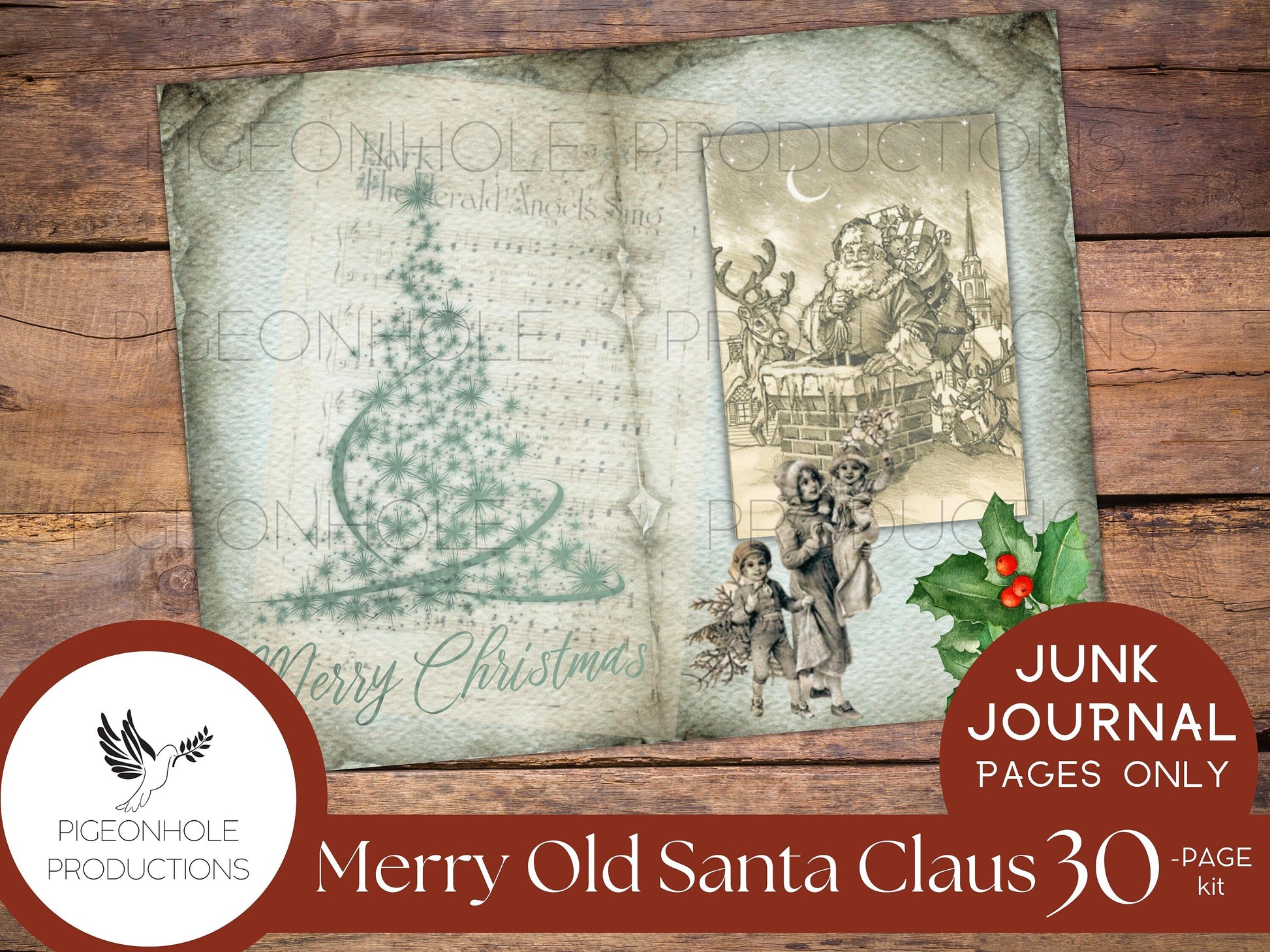 Vintage Merry Old Santa Claus Junk Journal Kit, pages only—PRINTABLE—30 pages, tribute to the Santa art of Thomas Nast