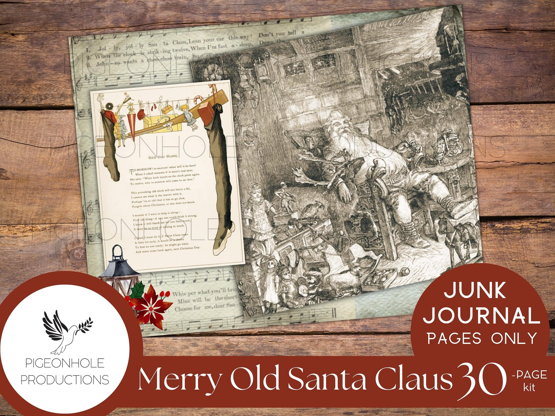 Vintage Merry Old Santa Claus Junk Journal Kit, pages only—PRINTABLE—30 pages, tribute to the Santa art of Thomas Nast