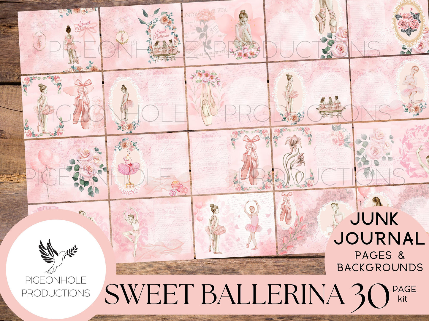 Sweet Ballerina Junk Journal Kit—PRINTABLE—30 journal pages, backgrounds—ephemera sold separately—sweet pink little ballerina journal pages