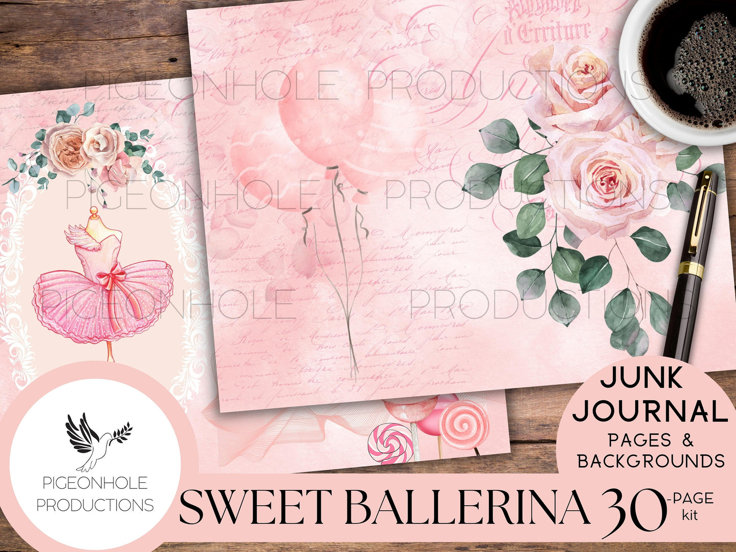 Sweet Ballerina Junk Journal Kit—PRINTABLE—30 journal pages, backgrounds—ephemera sold separately—sweet pink little ballerina journal pages