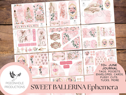 Sweet Ballerina Junk Journal EPHEMERA—PRINTABLE—70+ journal cards, tags, tucks, pockets, envelopes, tickets, more—page kit sold separately