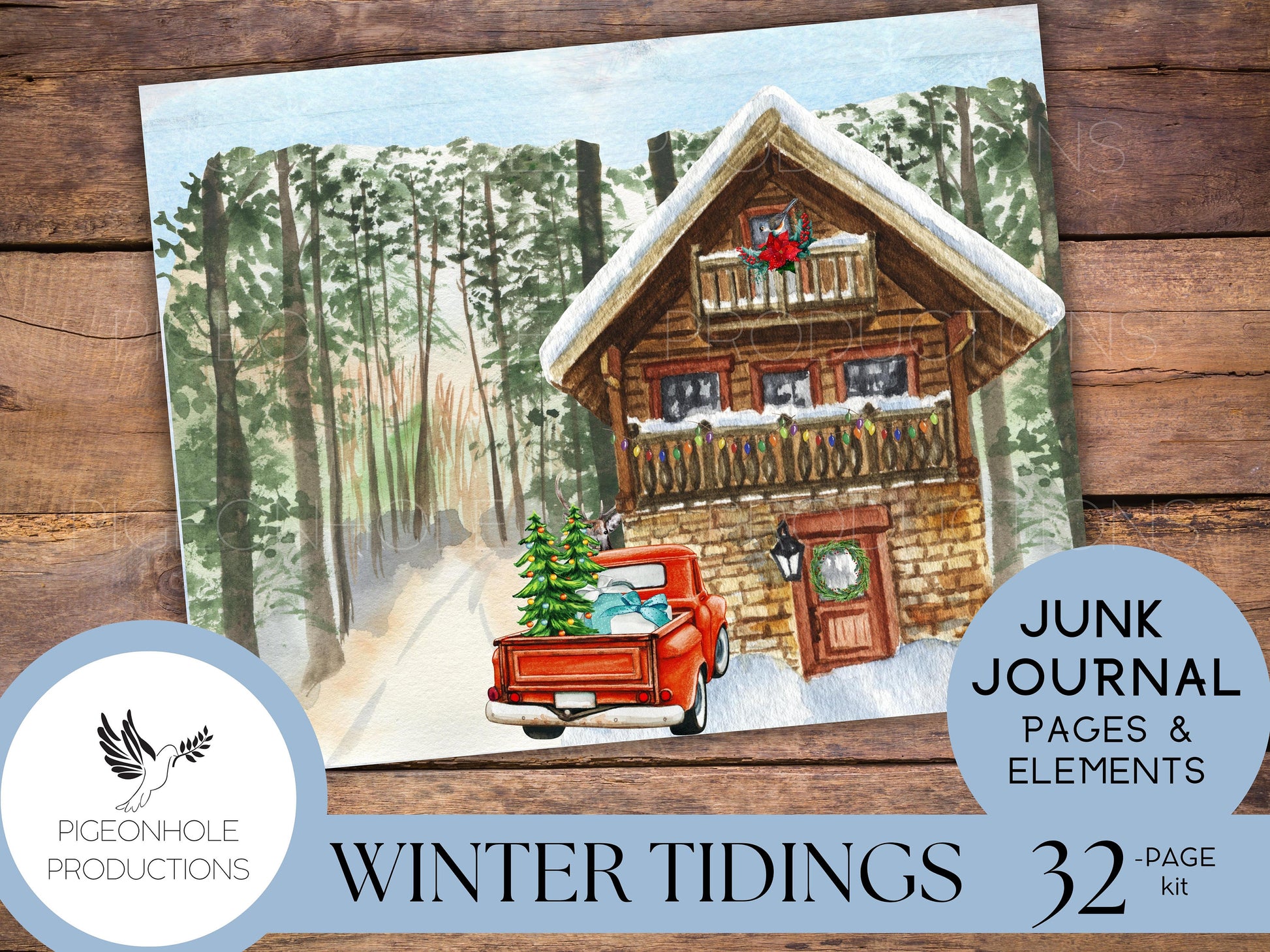 Winter Tidings Christmas Junk Journal Kit—PRINTABLE—32 pages, backgrounds, elements—a celebration of country homes at Christmas
