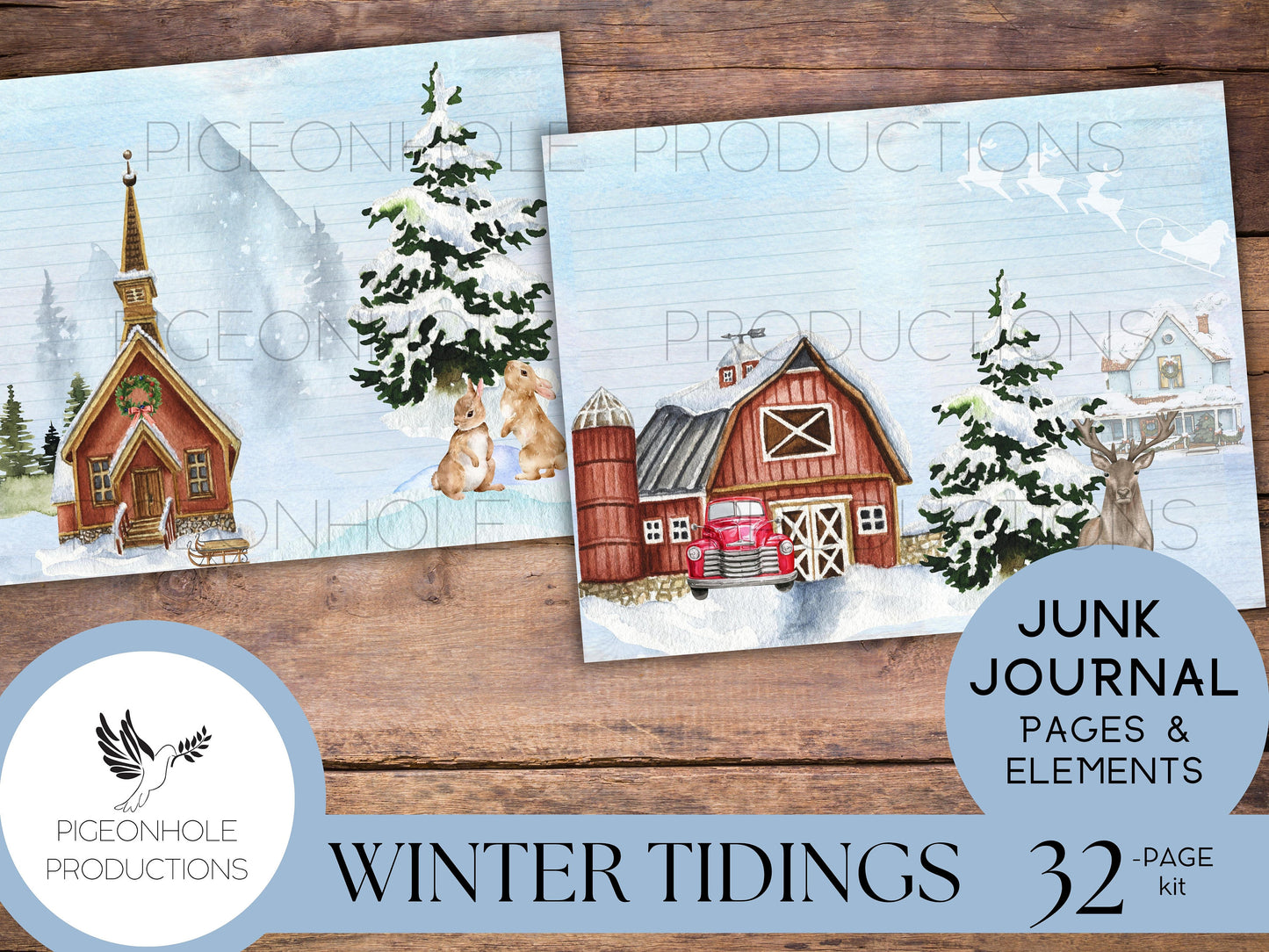 Winter Tidings Christmas Junk Journal Kit—PRINTABLE—32 pages, backgrounds, elements—a celebration of country homes at Christmas