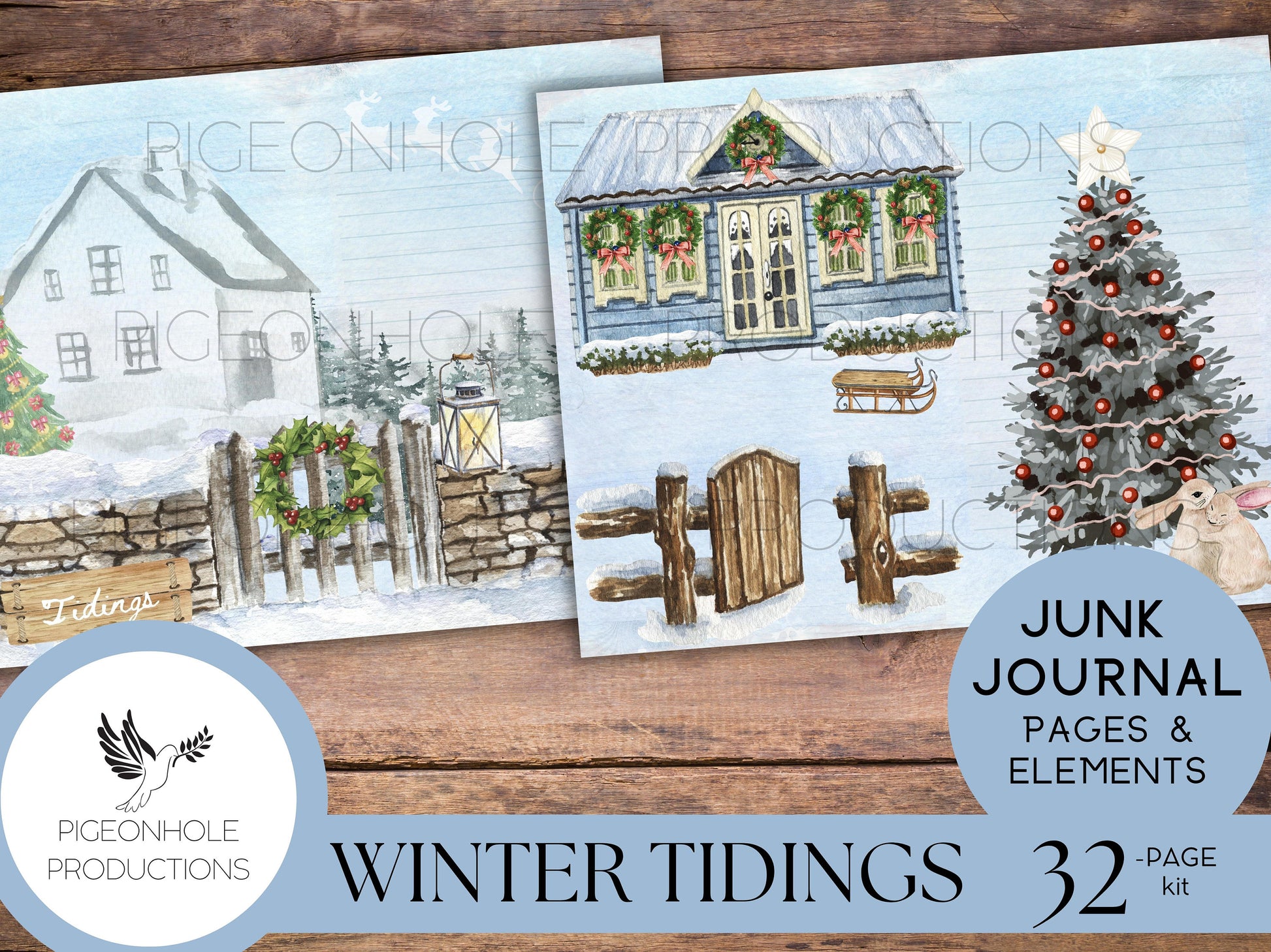 Winter Tidings Christmas Junk Journal Kit—PRINTABLE—32 pages, backgrounds, elements—a celebration of country homes at Christmas