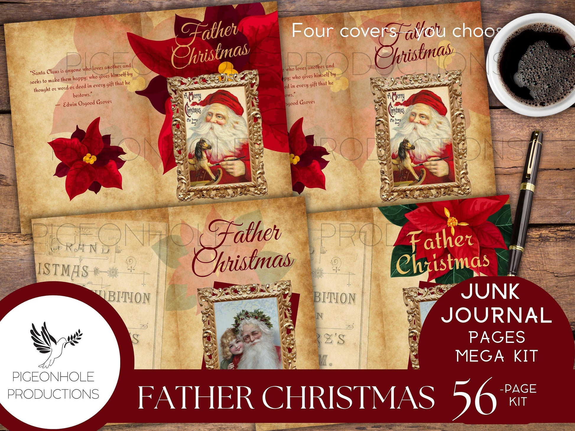 Father Christmas Junk Journal Pages—PRINTABLE—56 sheet MEGA KIT—Father Christmas, St. Nicholas, Santa Claus, they're all here!