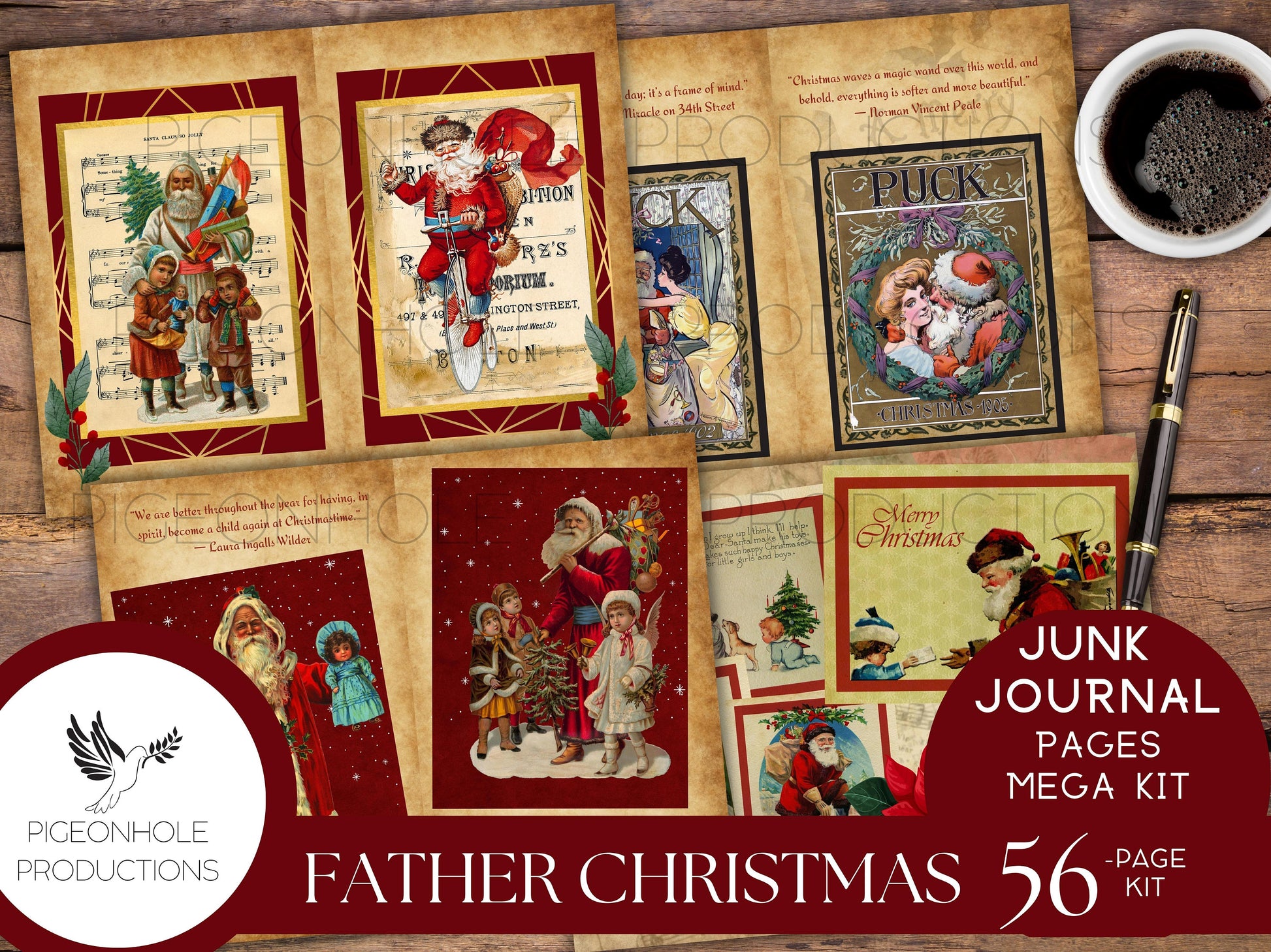 Father Christmas Junk Journal Pages—PRINTABLE—56 sheet MEGA KIT—Father Christmas, St. Nicholas, Santa Claus, they're all here!