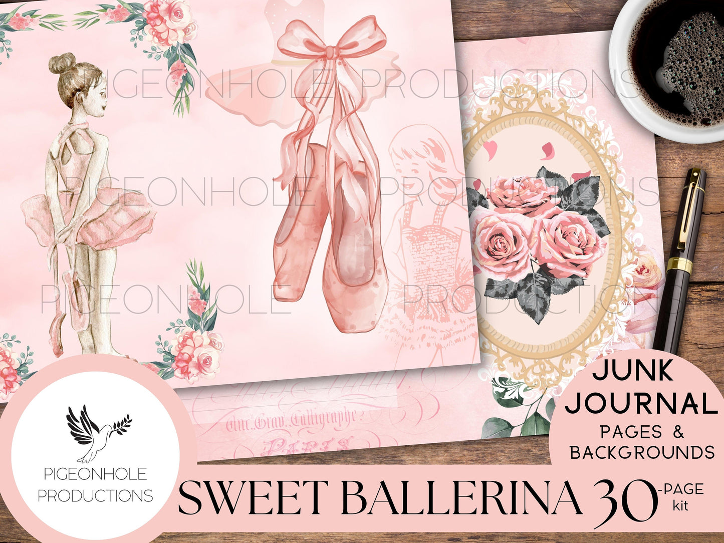 Sweet Ballerina Junk Journal Kit—PRINTABLE—30 journal pages, backgrounds—ephemera sold separately—sweet pink little ballerina journal pages