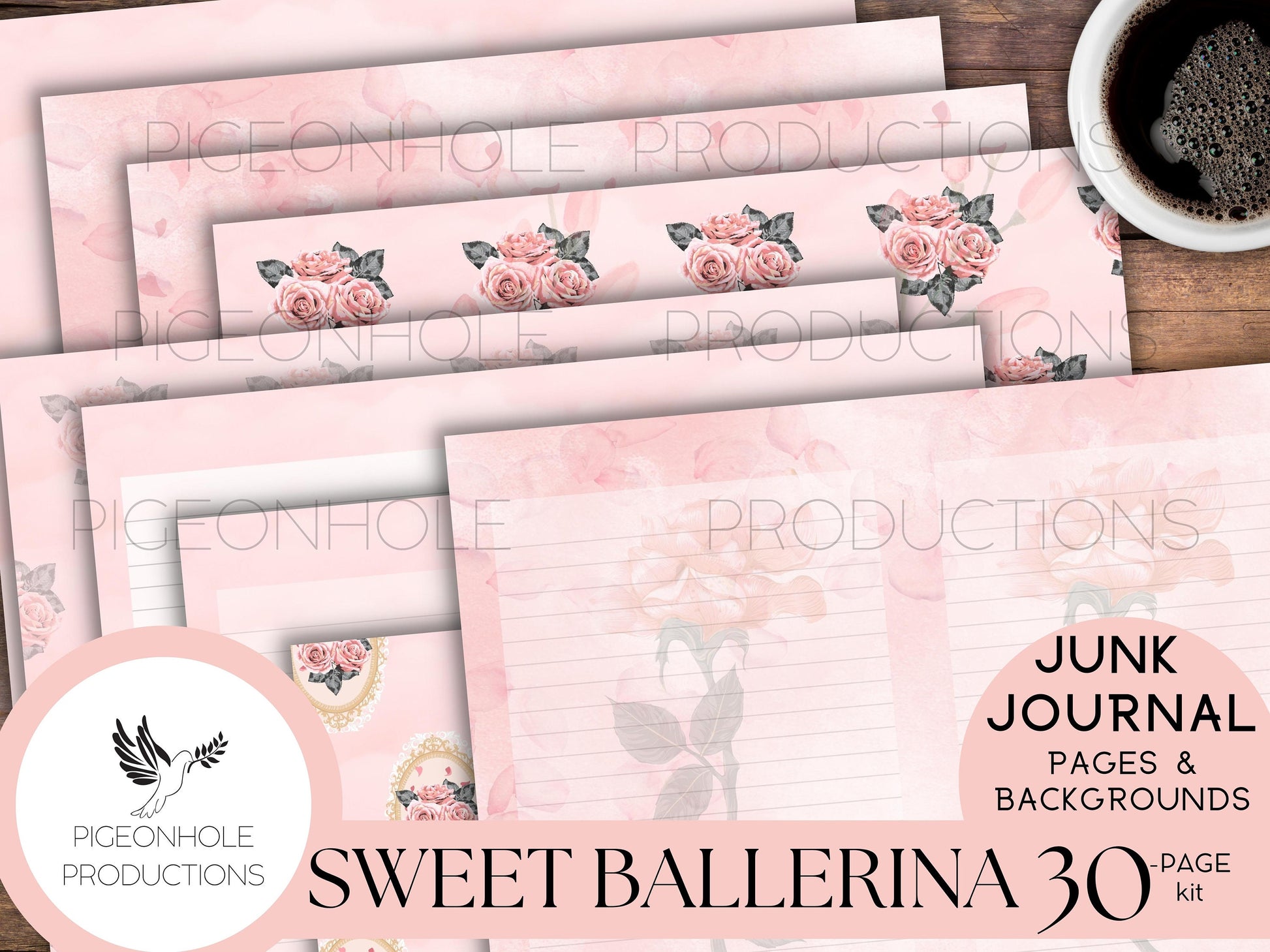 Sweet Ballerina Junk Journal Kit—PRINTABLE—30 journal pages, backgrounds—ephemera sold separately—sweet pink little ballerina journal pages