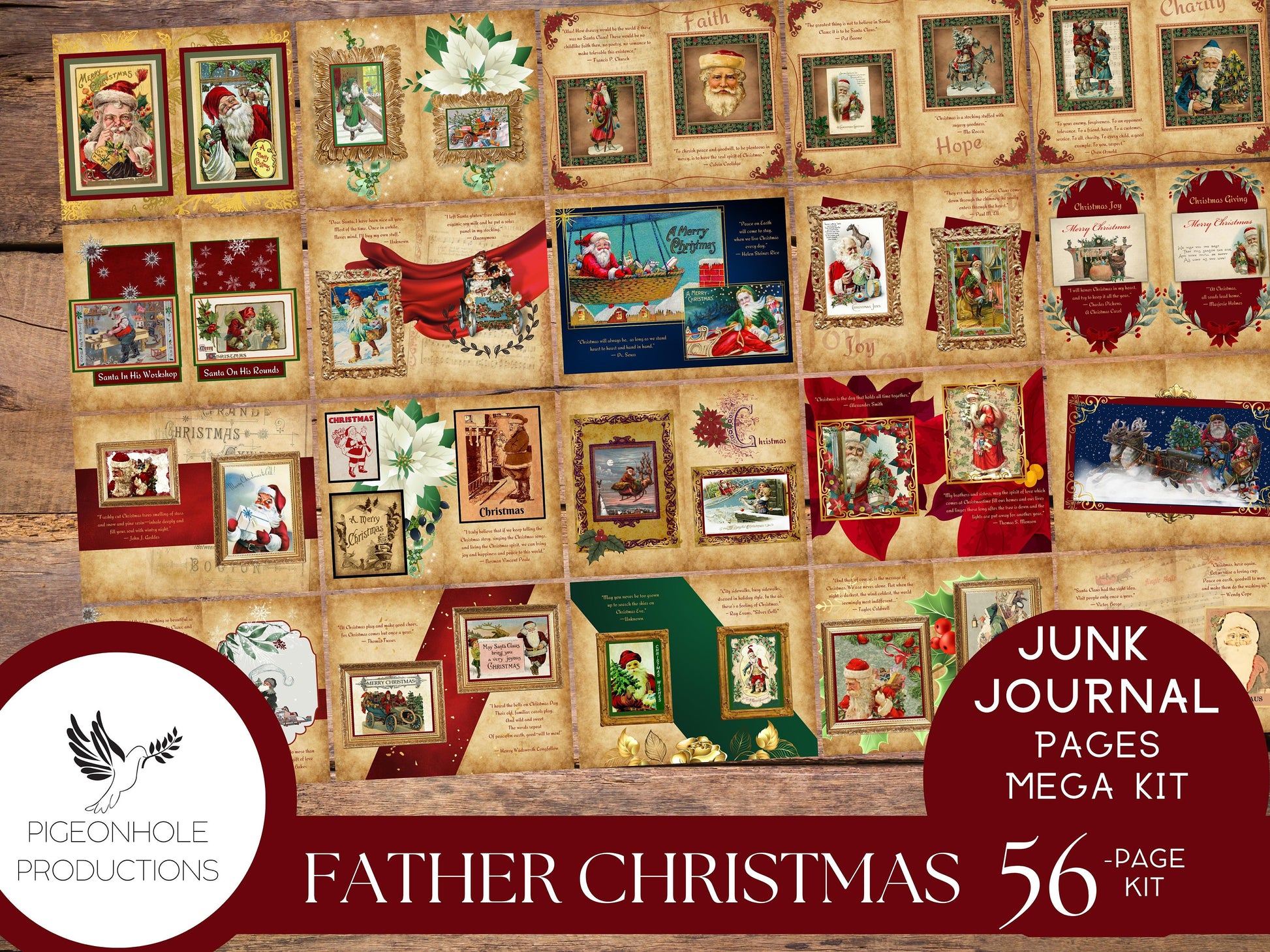 Father Christmas Junk Journal Pages—PRINTABLE—56 sheet MEGA KIT—Father Christmas, St. Nicholas, Santa Claus, they're all here!