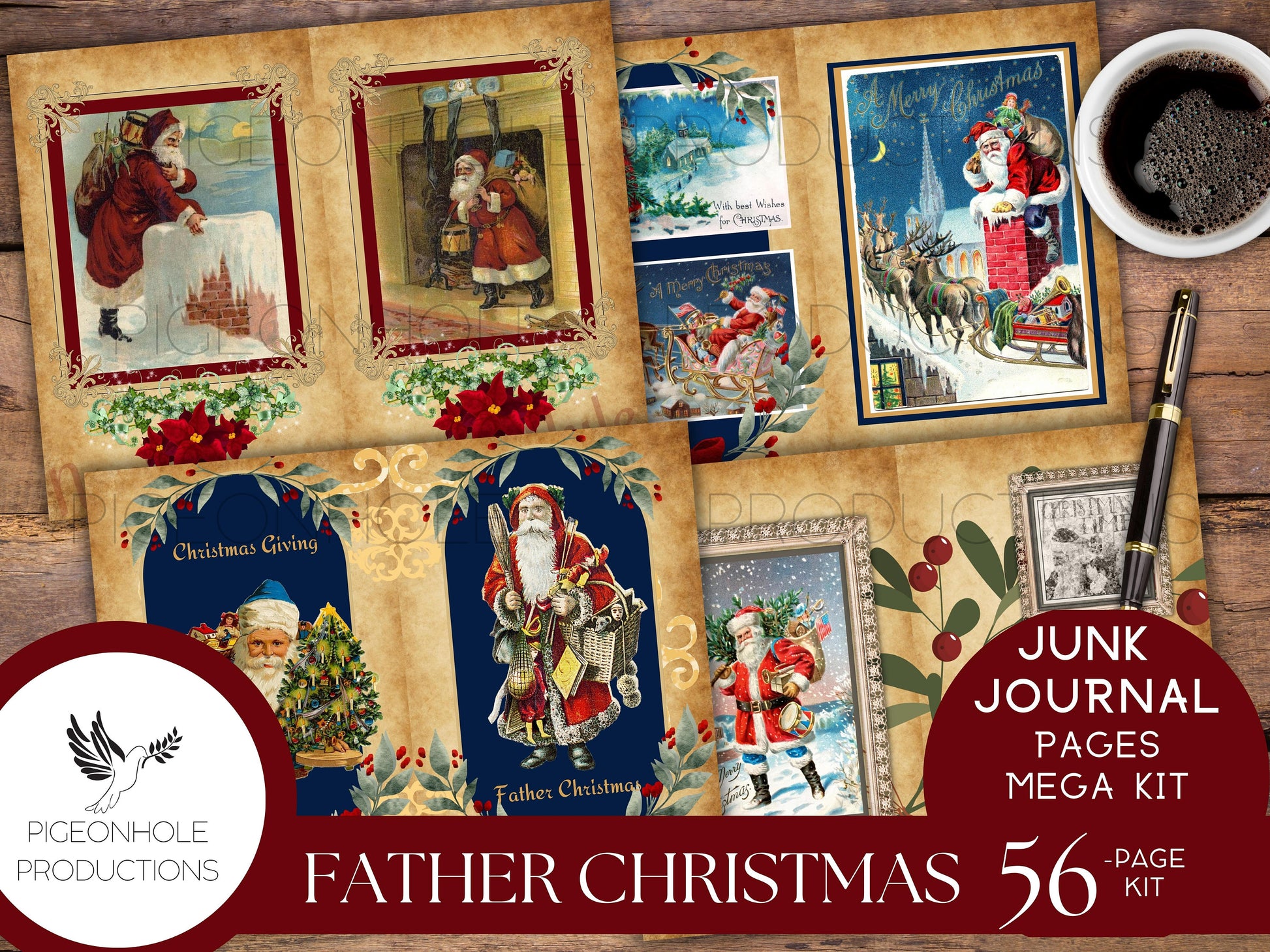 Father Christmas Junk Journal Pages—PRINTABLE—56 sheet MEGA KIT—Father Christmas, St. Nicholas, Santa Claus, they're all here!