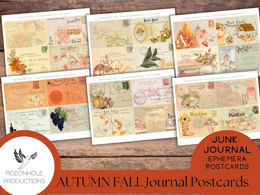Autumn Fall Junk Journal Post Cards, PRINTABLE, use as journal cards, pockets, other ephemera and elements, pretty pastel autumn colors