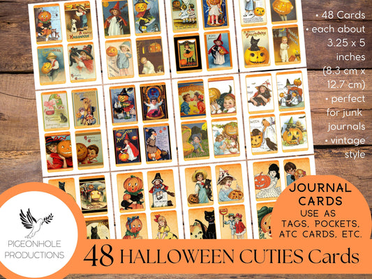 48 Halloween Cuties Journal Cards, PRINTABLE, sweet vintage children images, use for junk journal cards, tags, pockets, other ephemera