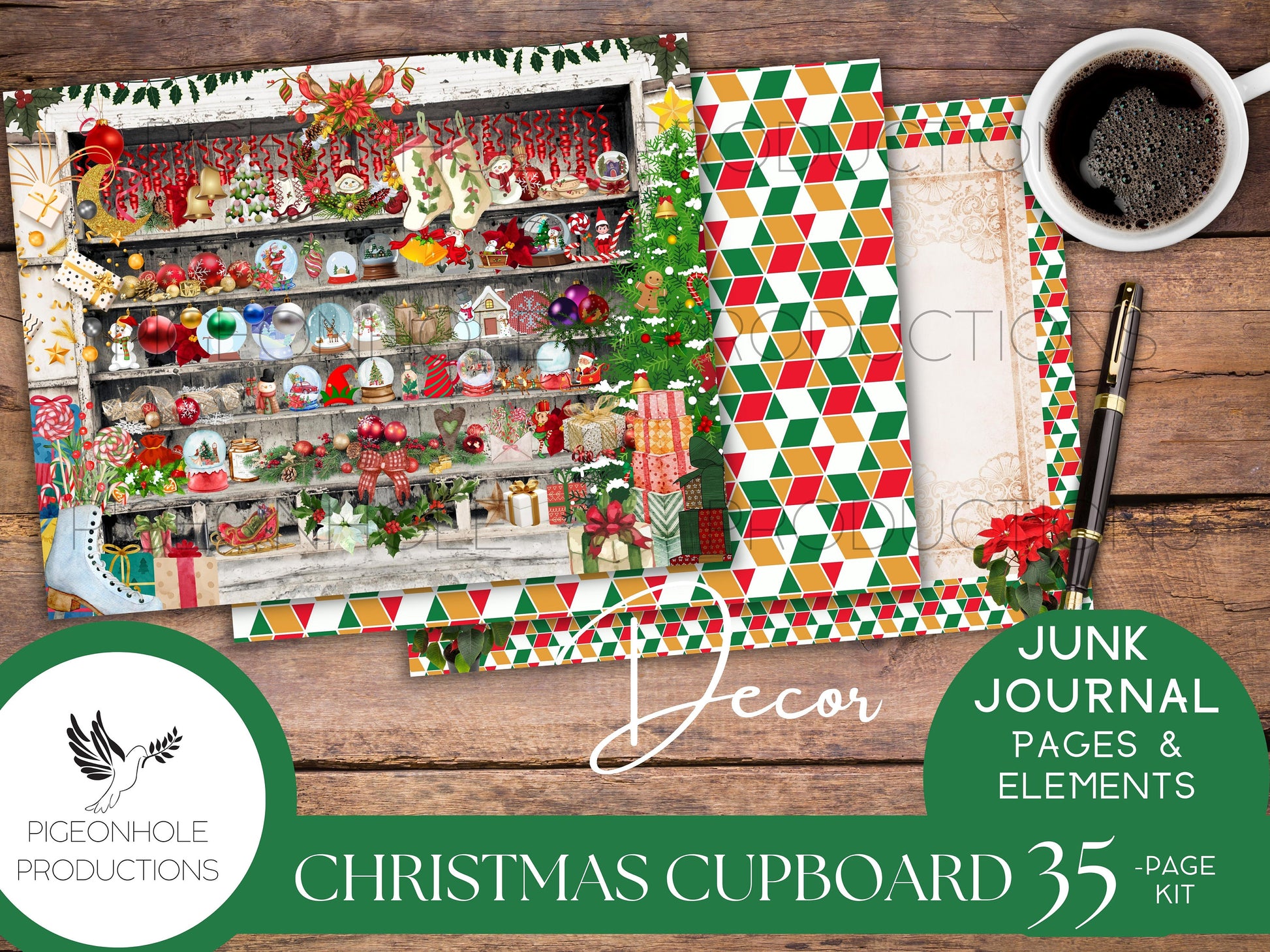Christmas Cupboard Junk Journal Kit—PRINTABLE—35 pages, includes 80+ elements—toys, books, sweets, greetings, collections, decor