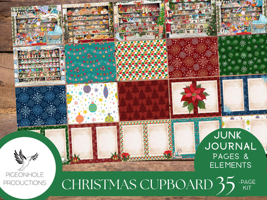 Christmas Cupboard Junk Journal Kit—PRINTABLE—35 pages, includes 80+ elements—toys, books, sweets, greetings, collections, decor