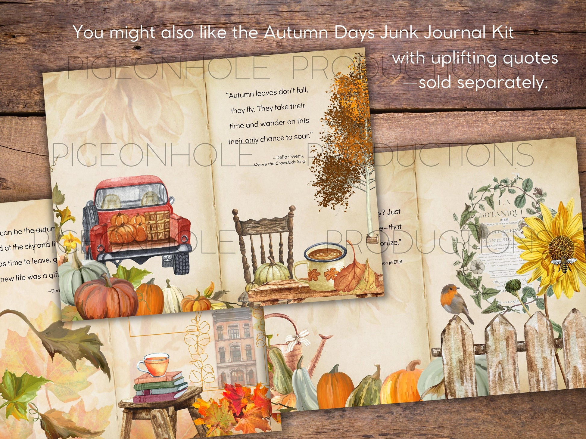 Autumn Days Junk Journal FUSSY CUTS, PRINTABLE, 80+ fussy cuts of leaves, sunflowers, pumpkins, rocking chairs, cider, apples, mushrooms