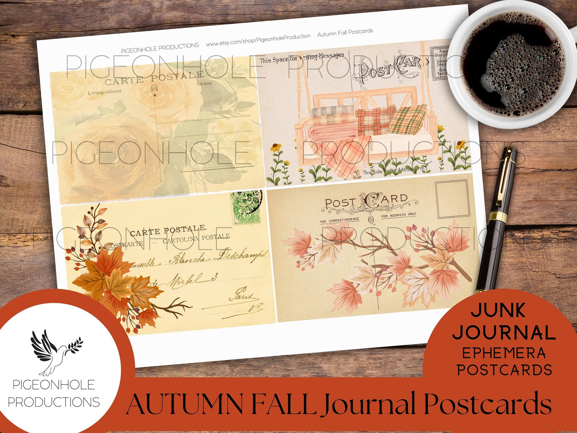 Autumn Fall Junk Journal Post Cards, PRINTABLE, use as journal cards, pockets, other ephemera and elements, pretty pastel autumn colors
