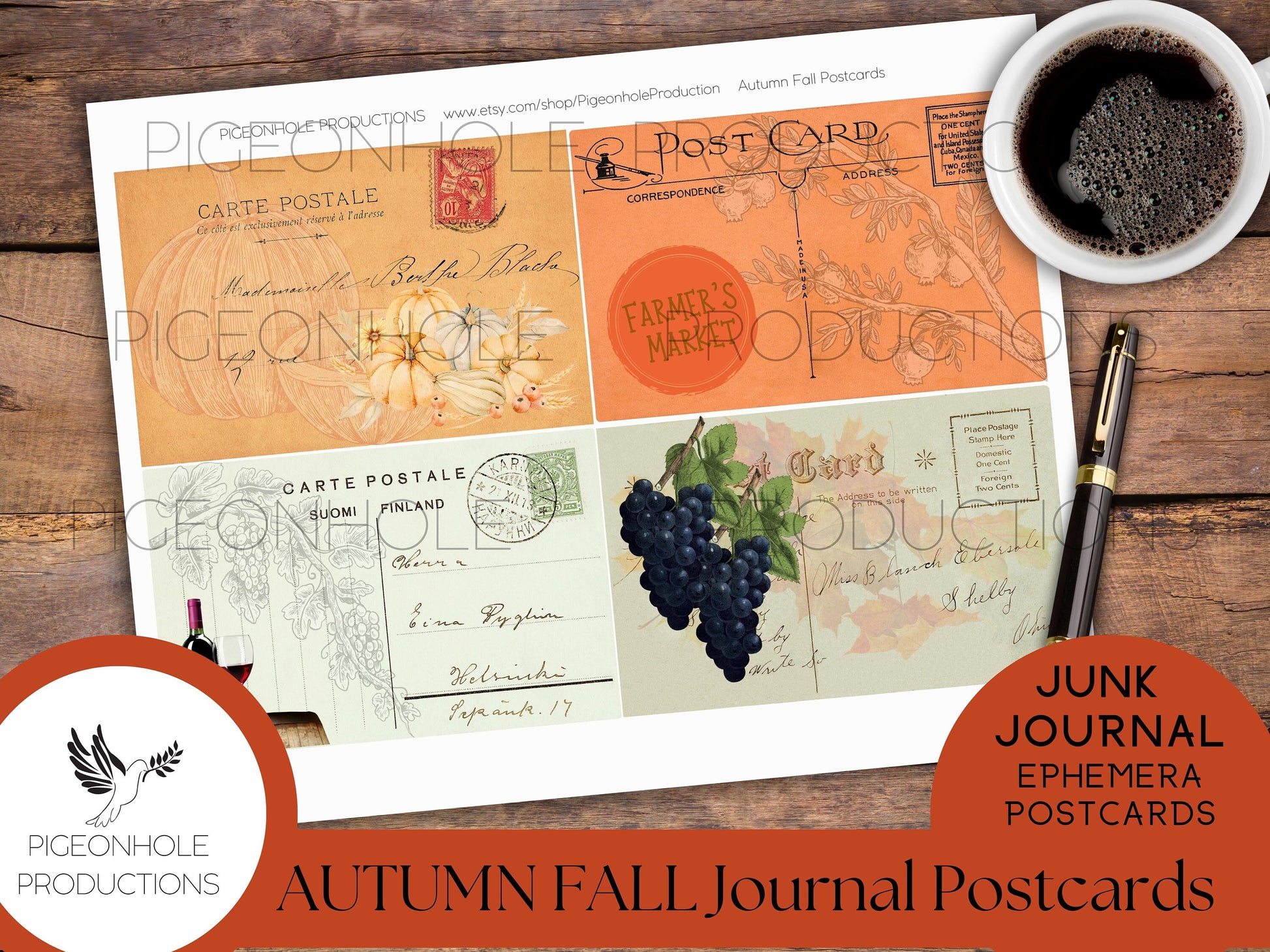Autumn Fall Junk Journal Post Cards, PRINTABLE, use as journal cards, pockets, other ephemera and elements, pretty pastel autumn colors