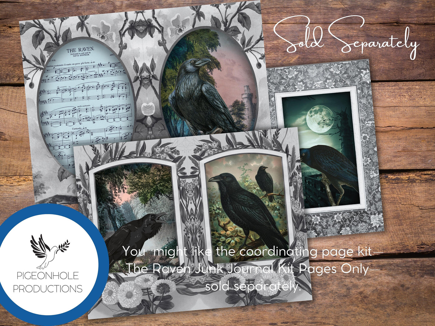 The Raven Junk Journal Cards—PRINTABLE—40 cards—Halloween Goth—includes The Legend of Sleepy Hollow—magical, mystical scenes with birds