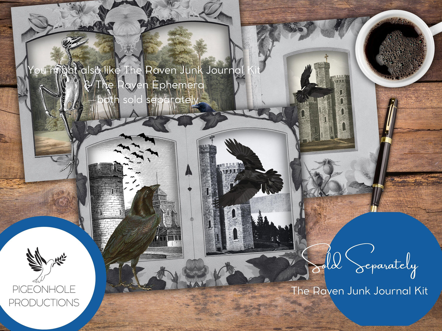 The Raven Pocket Folio—PRINTABLE—Halloween Goth—holds junk journal ephemera—assemble as you like—suggestions included for inspiration