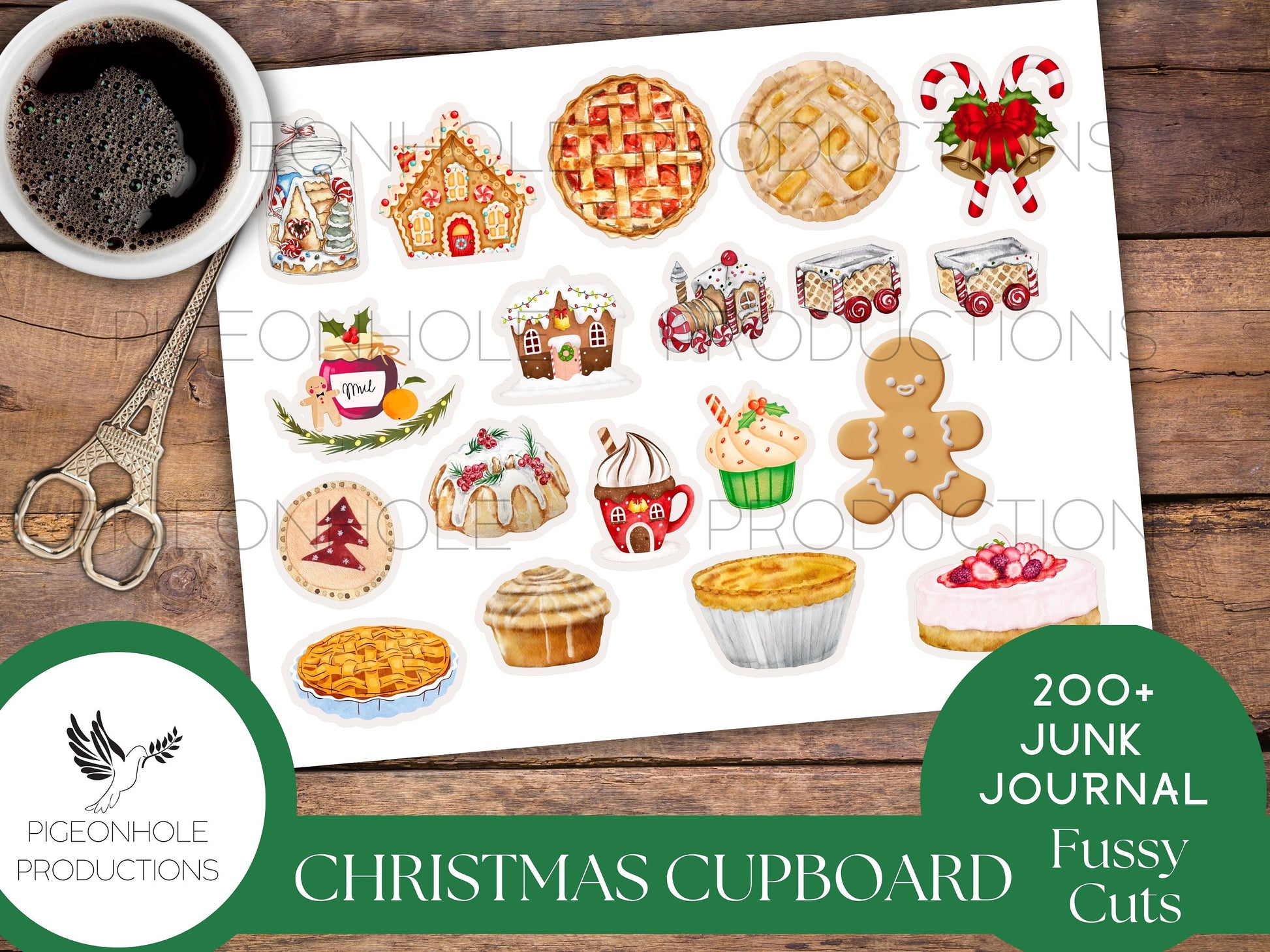 Christmas Cupboard Junk Journal FUSSY CUTS—PRINTABLE—200+ fussy cut scraps—add on to Christmas Cupboard Junk Journal Kit (optional)