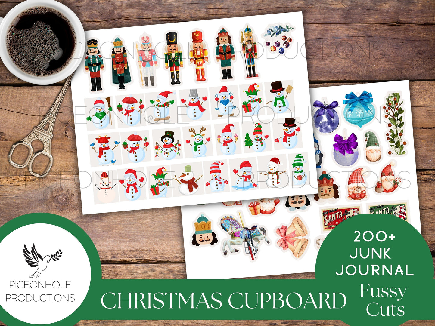 Christmas Cupboard Junk Journal FUSSY CUTS—PRINTABLE—200+ fussy cut scraps—add on to Christmas Cupboard Junk Journal Kit (optional)