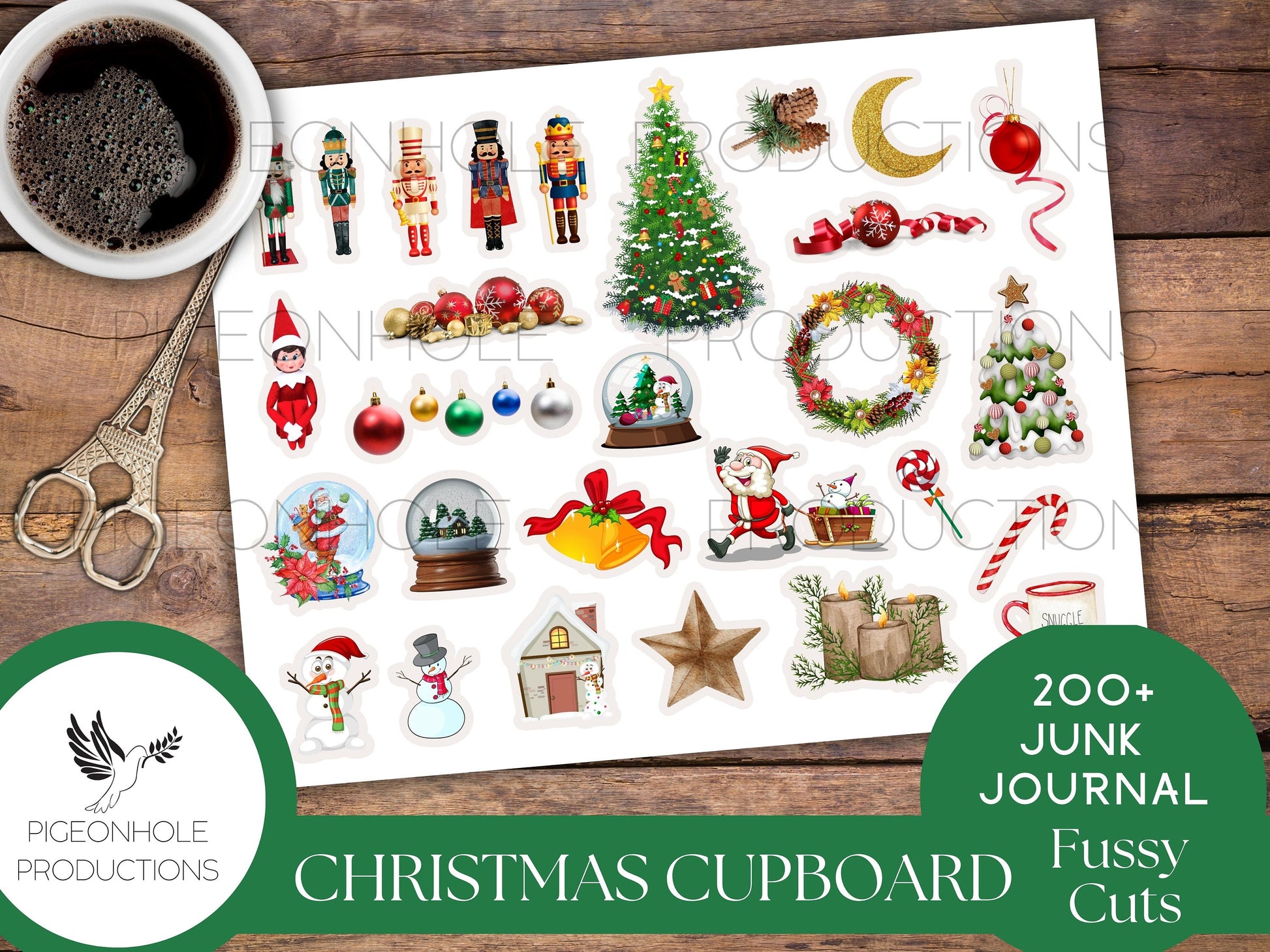 Christmas Cupboard Junk Journal FUSSY CUTS—PRINTABLE—200+ fussy cut scraps—add on to Christmas Cupboard Junk Journal Kit (optional)