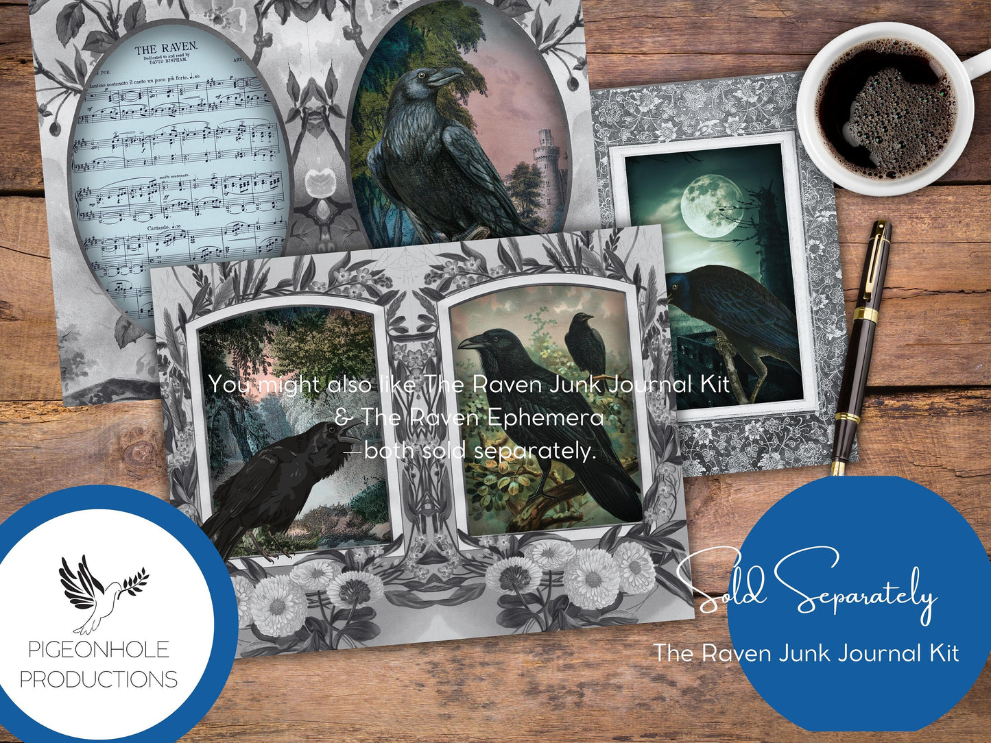 The Raven Pocket Folio—PRINTABLE—Halloween Goth—holds junk journal ephemera—assemble as you like—suggestions included for inspiration